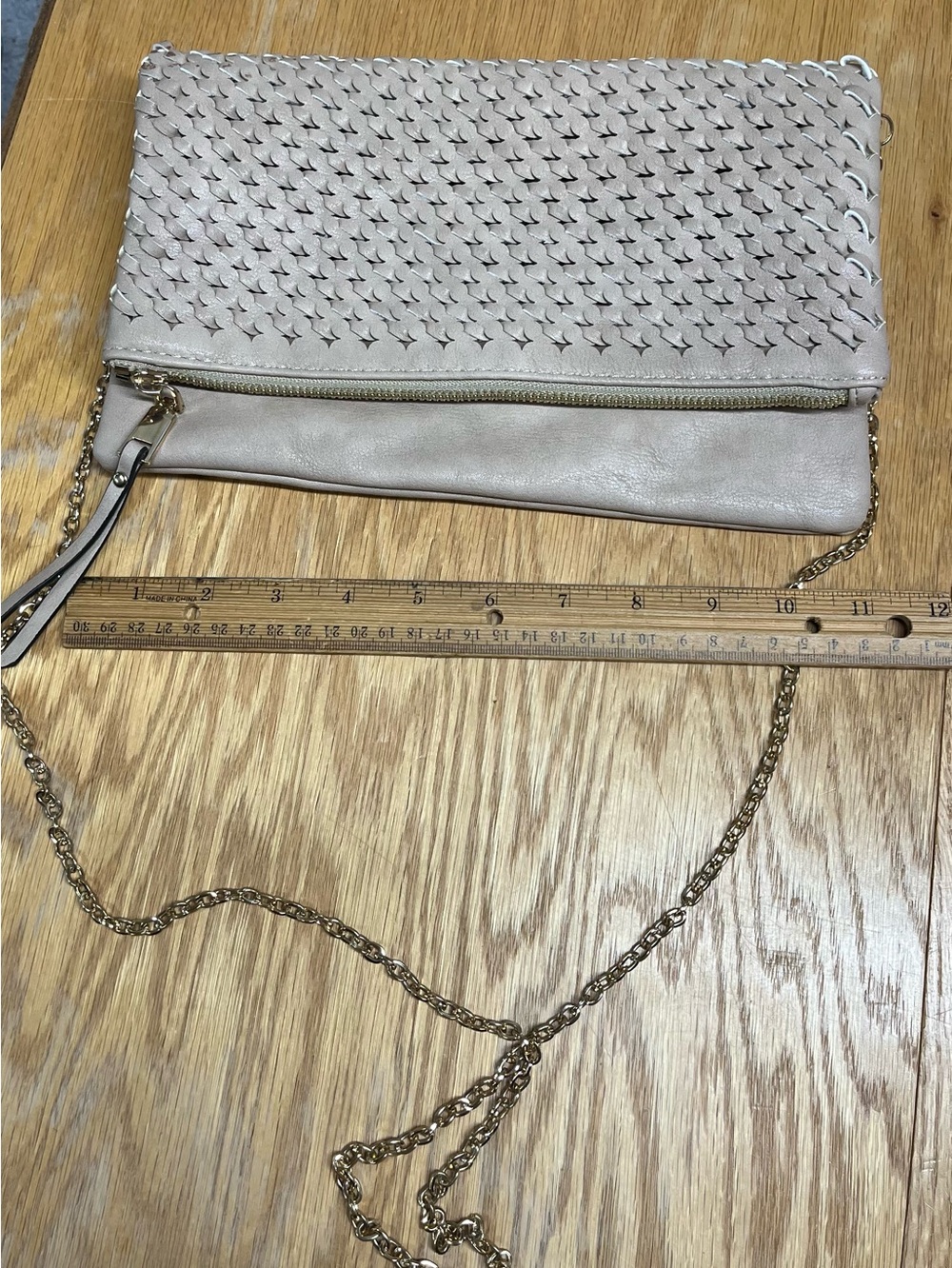Urban Expressions Taupe Vegan Leather Woven Foldover Crossbody Bag clutc